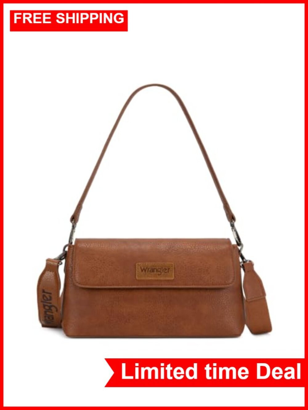 Faux Leather Flap Crossbody Purse with 2 Compartments
